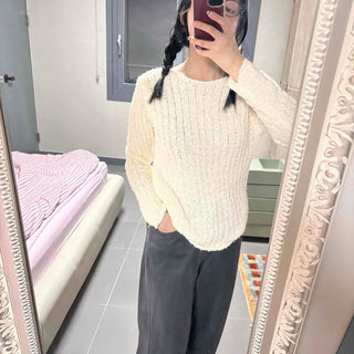 Fluffy Texture Round Neck Loose Fit Knit