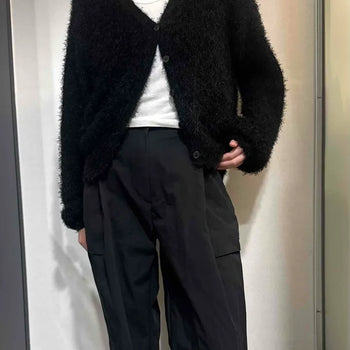 Angora Texture V-Neck Button Cardigan