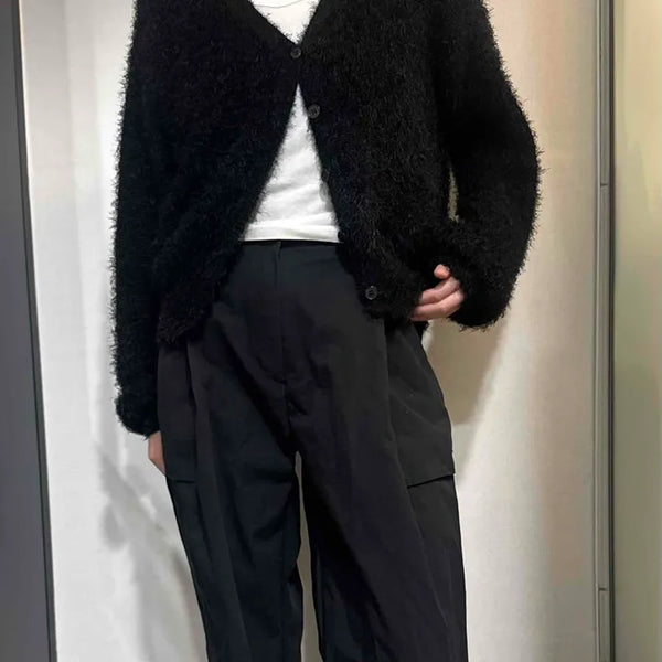 Angora Texture V-Neck Button Cardigan