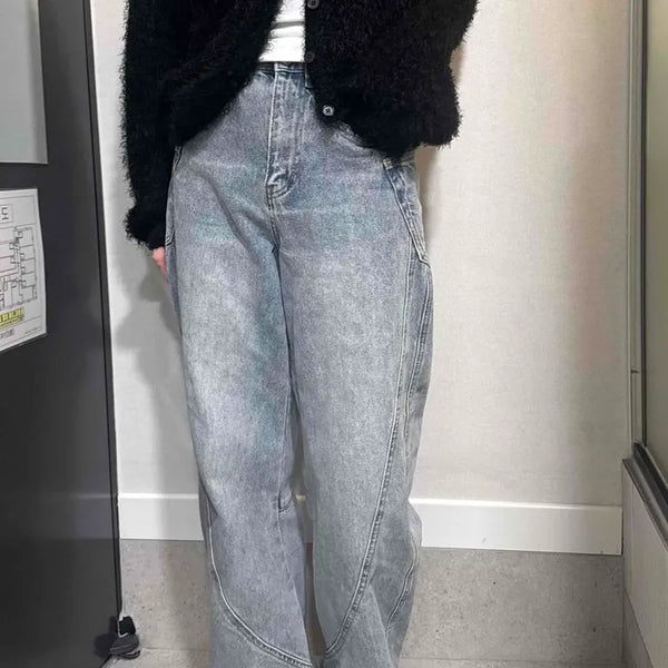 Colorpoint Stitch High-Waisted Denim Pants