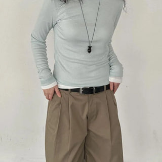 Pastel Ribbed Round Long Sleeve Tee (3 colors)