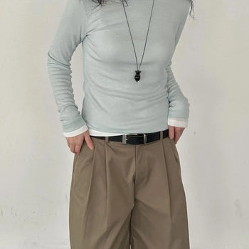 Pastel Ribbed Round Long Sleeve Tee (3 colors)