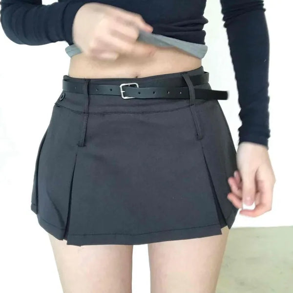Side Kick Pleated Belted Tennis Mini Skirt