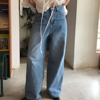 Anchor Women's Spring Wide Long Daily Medium Blue Loose Fit Denim