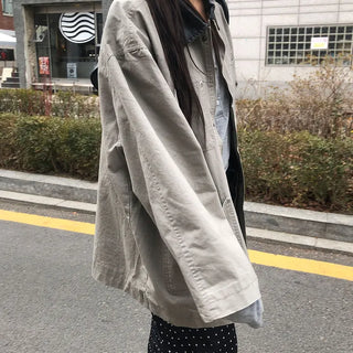 Karin Women's Spring/Autumn Loose Fit Oversized Work Dyed Pocket Contrast Collar Jacket