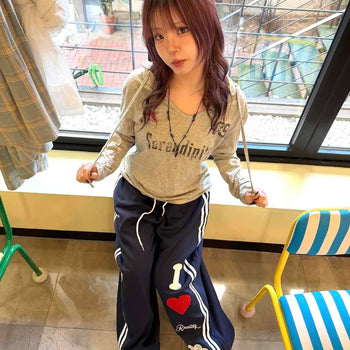 Heart Patch Lettering Wappen Training Jogger Pants