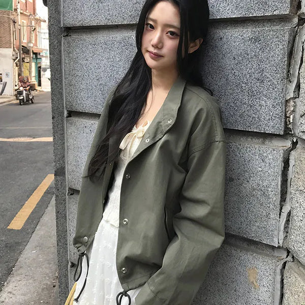 Week High-Neck Collar Crop String Field Jacket Jumper