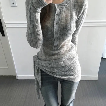 *Muand*  Button Ribbed Knit