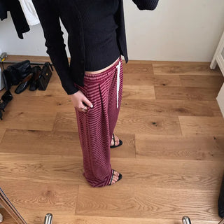Donna Elastic Terry Stripe Wide Training Pants