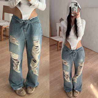Osbin Damaged Denim Wide Pants