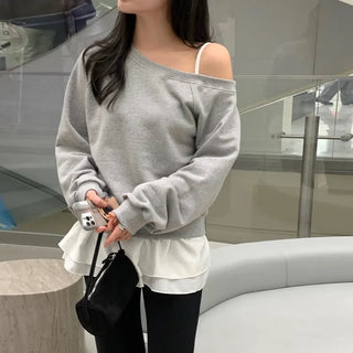 Remember Asymmetrical Off-Shoulder Loose Fit Sweatshirt