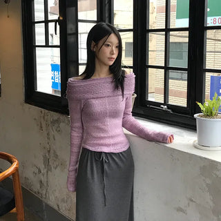 Monét Rosé Off-shoulder Long-sleeve Knit Top