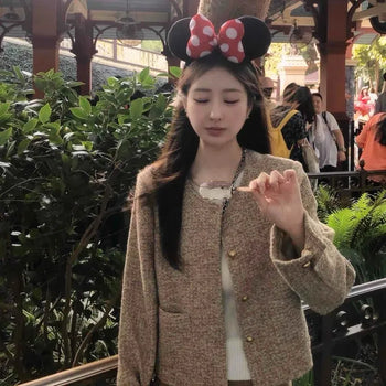 French round-neck tweed cropped jacket