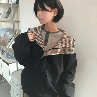 Hooded jumper with gingham check details