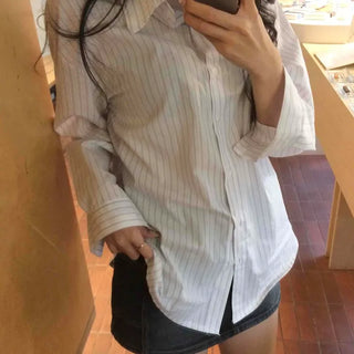 Oversized Loose-fit Shirt with Vertical Stripe Collar