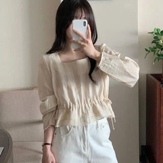 Square Neck String Frill Blouse