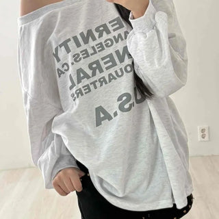 Wide Boat Neck Big Lettering Loose Fit Sweatshirt