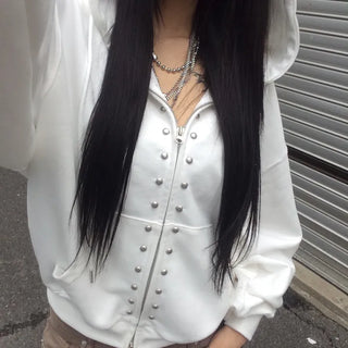 SKELETON Studded Zip-up Hoodie 3co
