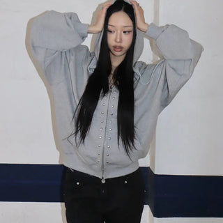 SKELETON Studded Zip-up Hoodie 3co