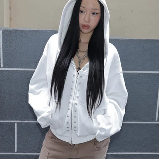 SKELETON Studded Zip-up Hoodie 3co