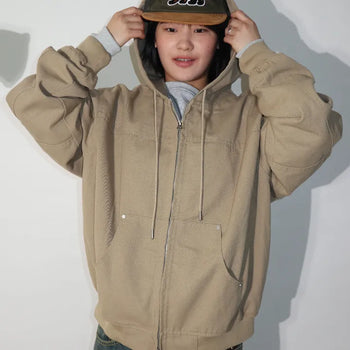 Washed Rivet Hood Zip Jacket