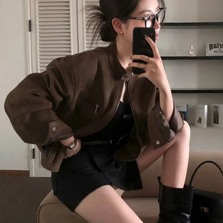 Tail Suede Mandarin Collar Crop Loose Fit Jacket