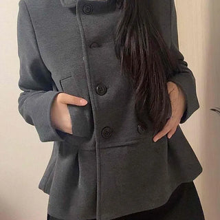 Wide Lapel Pocket Flap Short Coat