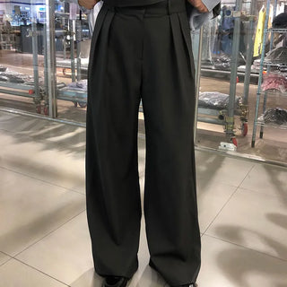 Butt Women's Wide Spring Double-Pleat Pintuck Long Slacks