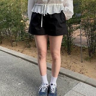 Seed Cotton A-line Shorts, 3/4 Length, Belted, Lower Body Correction, Slim Fit, Delicate Fit, Shorts, Elastic Waist Pants, Spring & Summer
