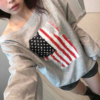 Vintage American Flag Graphic Oversized Sweatshirt