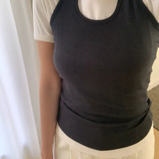 Halter Sleeveless Ribbed Layered Sleeveless