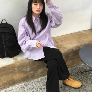 Oversized Pastel Color Basic Collar Shirt