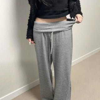 Semi-Wide Striped Elastic Waist Training Long Pants