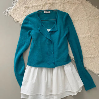 Mock Mohair Double Button Long Sleeve Cardigan