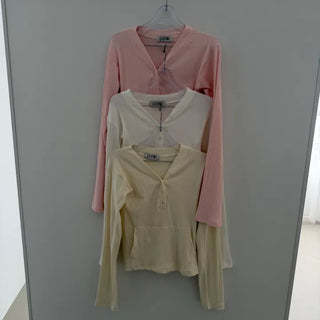 Coodi Button Ribbed Slim Long Sleeve Tee