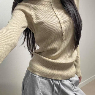 Rib Slim Long Sleeve Knit Top