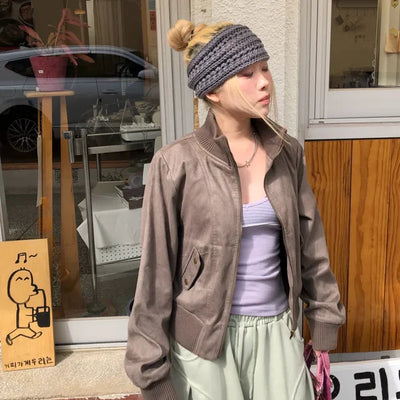 high neck suede jacket