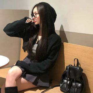 Duffle Boucle Hooded Bolero Crop Cardigan