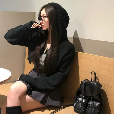 Duffle Boucle Hooded Bolero Crop Cardigan