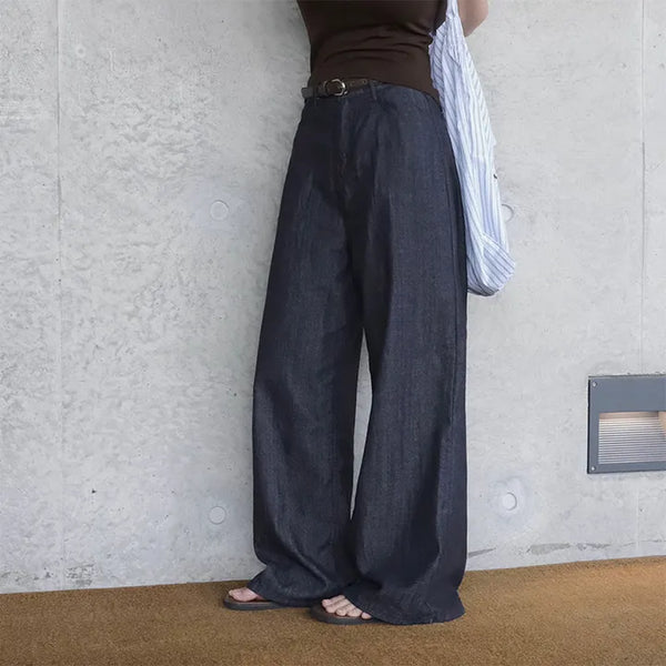 Summer Non-Faded Raw Denim Wide Pants