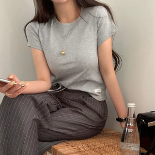 Daily Semi-Crop Label Short Sleeve T-shirt