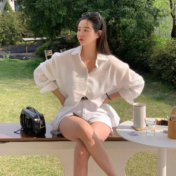 Fairy Seersucker Oversized Striped Shirt