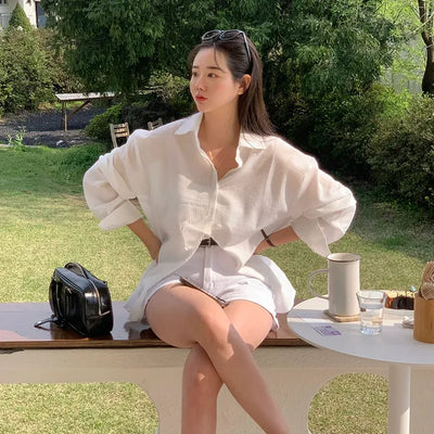 Fairy Seersucker Oversized Striped Shirt