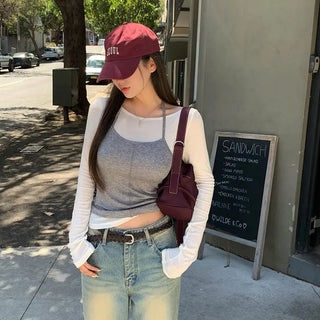 Is Layered Halter Neck Long Sleeve T-shirt