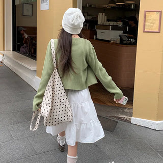 Pudding Frill Angora Ribbed Knit Cardigan