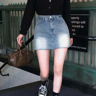 Cheat Key Washed Mini Denim Skirt