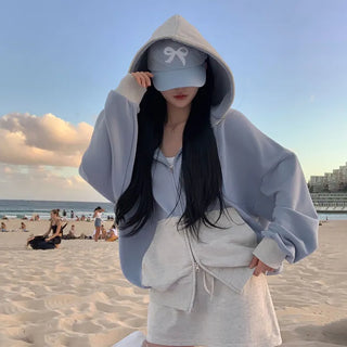 Milkis Two-tone Color Block Loose Fit Zip-up Hoodie