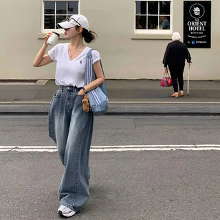 Folding Side Pintuck Denim Wide Pants