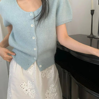 Rones 100% Wool Whole Garment Mock Neck Short Sleeve Knit