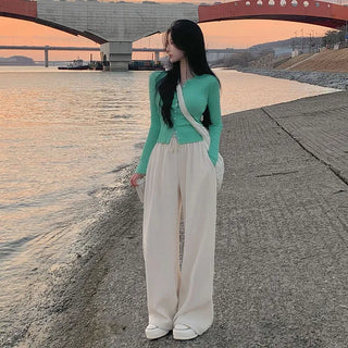 Cloud Ribbed Elastic Waist Wide Pants